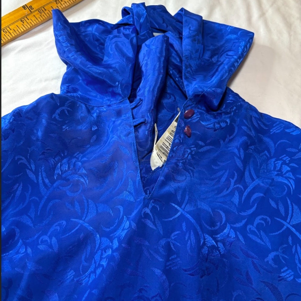 Vintage SK & Company Long Sleeve Blouse Royal Blue Mock Neck/Shoulder Pad Size12 - Picture 13 of 13